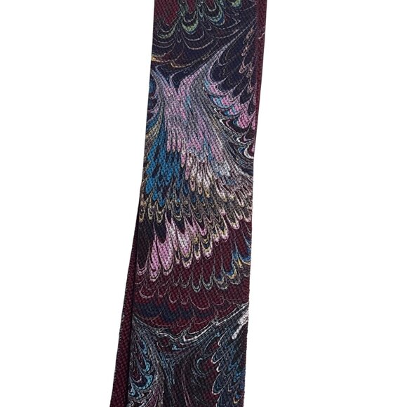 Pelican USA Adjustable Burgundy Suspenders With Colorful Feather Pattern & Gold- - Picture 6 of 6